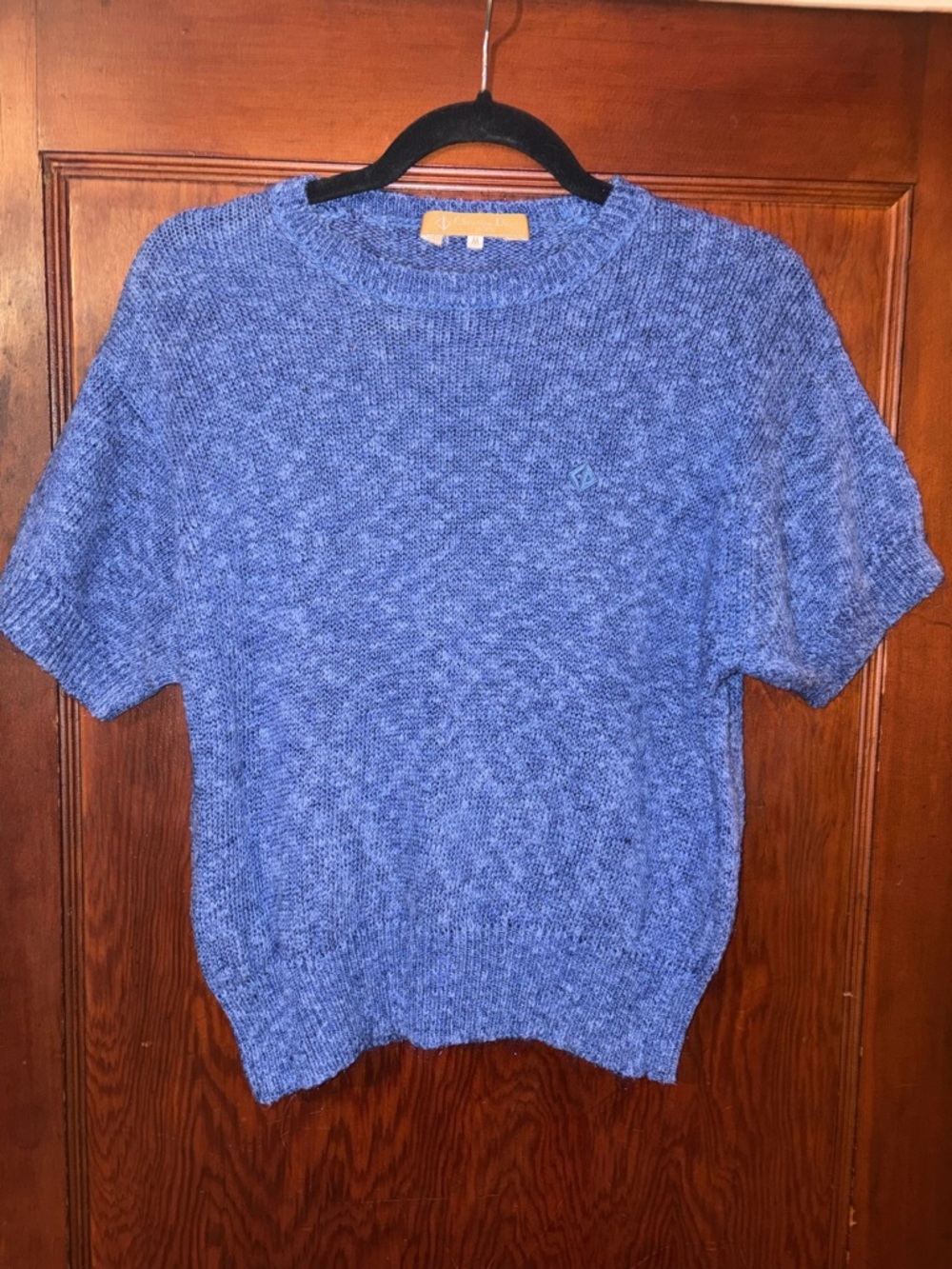 Vintage Christian Dior Sports Blue Silk Blend Short Sleeve Knit Sweater Size M - Picture 2 of 16